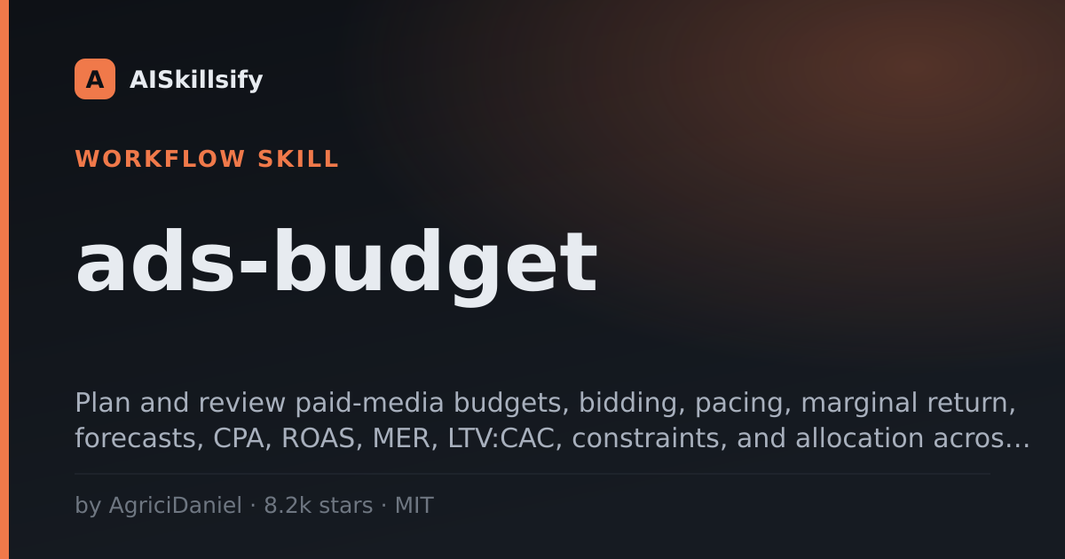 ads-budget skill by AgriciDaniel
