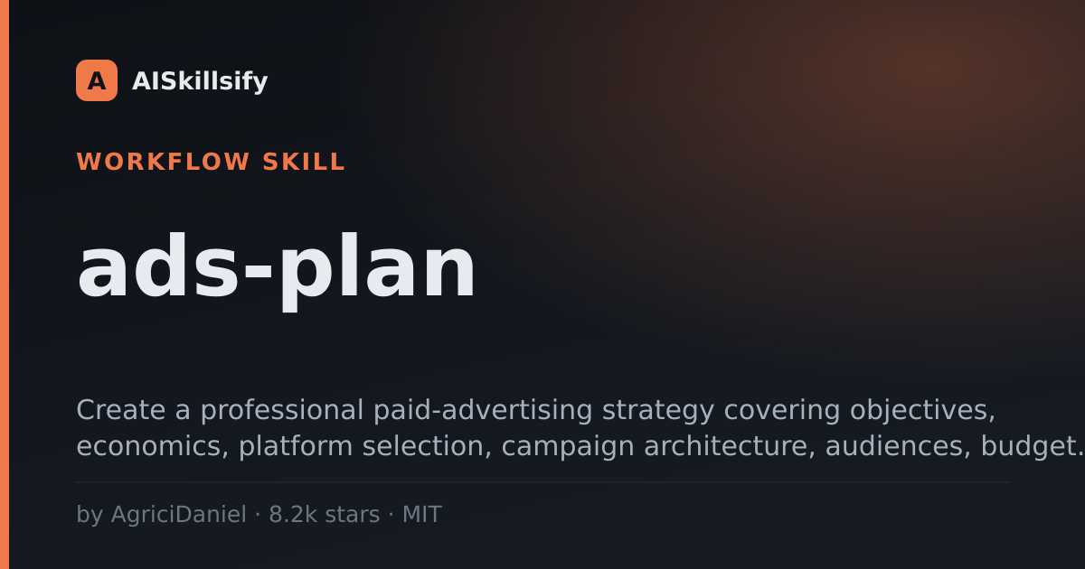 ads-plan skill by AgriciDaniel