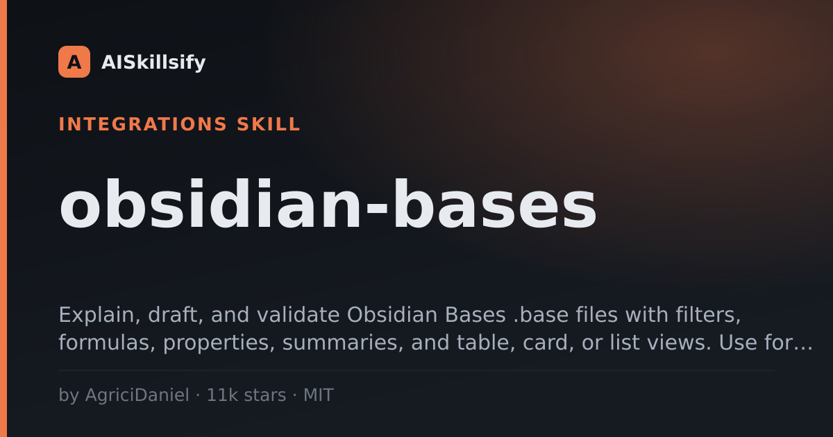 obsidian-bases skill by AgriciDaniel