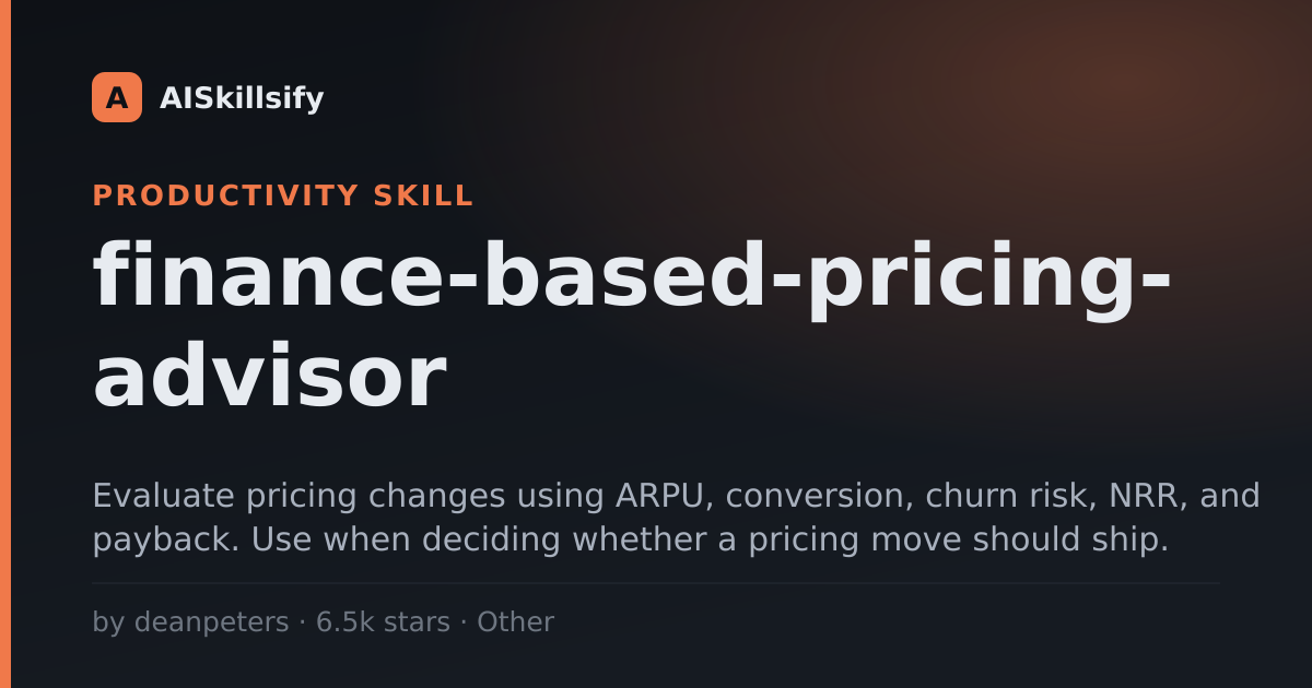 finance-based-pricing-advisor skill by deanpeters