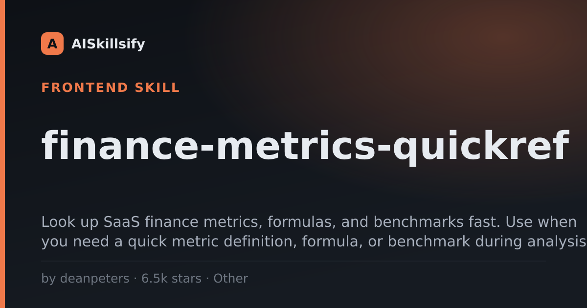 finance-metrics-quickref skill by deanpeters