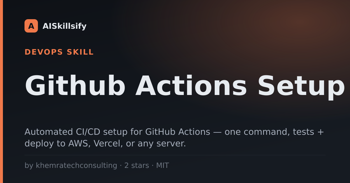 Github Actions Setup skill by khemratechconsulting