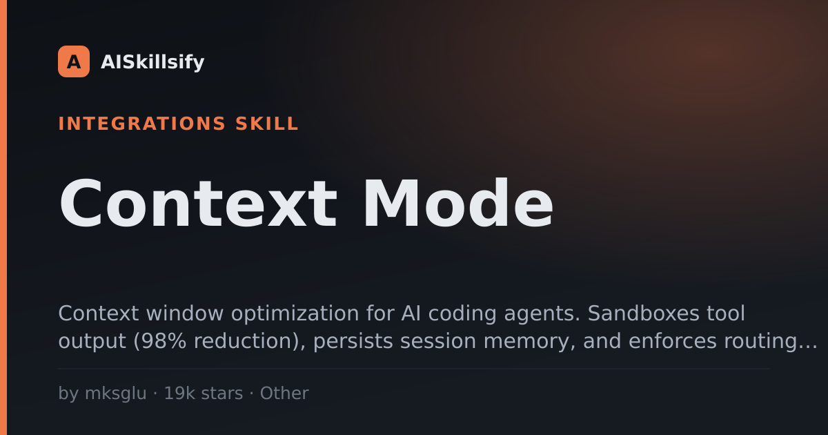 Context Mode skill by mksglu