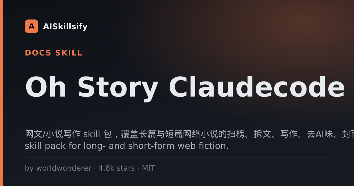 Oh Story Claudecode skill by worldwonderer